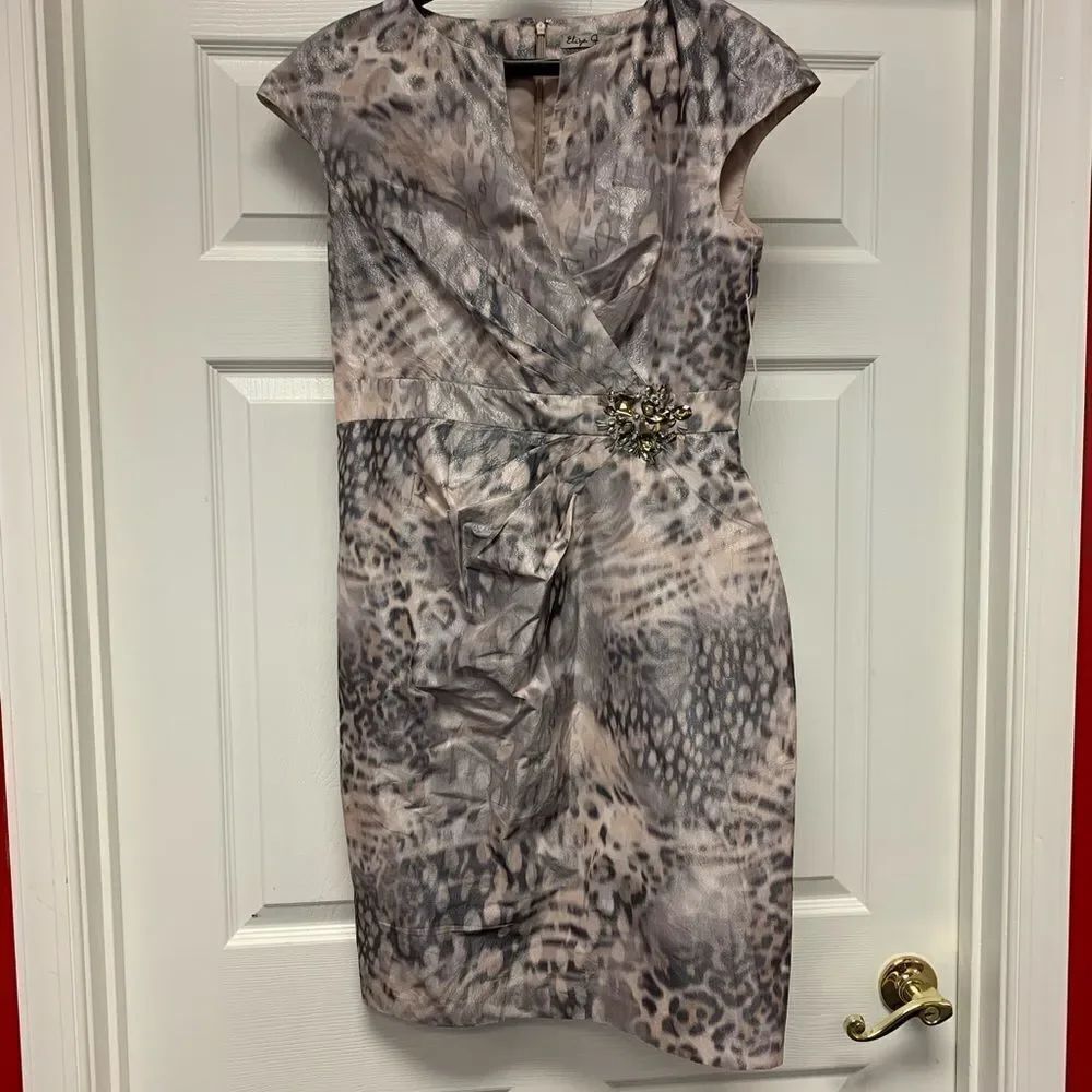 Eliza J Animal Print Taffeta Crystal Embellished Dress sz 12 NWT